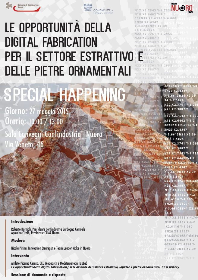 Locandina - Le opportunità della fabbricazione digitale nel settore estrattivo, lapideo e delle pietre ornamentali.